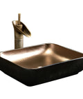 USZWBY Vessel Sinks Bathroom Sink, Art Ceramic Rectangular Vessel Basin Vanity, Under Cabinet Countertop for, Black Bathroom Bowl Sink with gold interior and faucet.