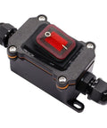 IP67 Waterproof Inline Cord Switch 12V DC 20A DPST 4 Pin Two Position On Off Outdoor Toggle With Red Light Rocker Button Two Side Entry and Exit Line Latching Action Weatherproof Electrical Switch, black inline switch with red LED