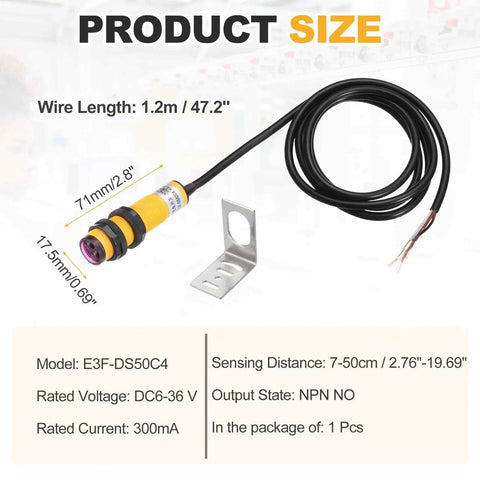 Industrial Diffuse Reflection Photoelectric Sensor M18 7 To 50 Cm Detection Range with mounting bracket