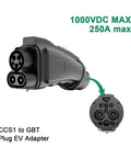 Heavy Duty Ev Charger Adapter Ccs1 To Gbt Dc Fast Charging Connector 250Kw 1000V Weather Resistant Evse close-up of CCS1 to GBT plug.