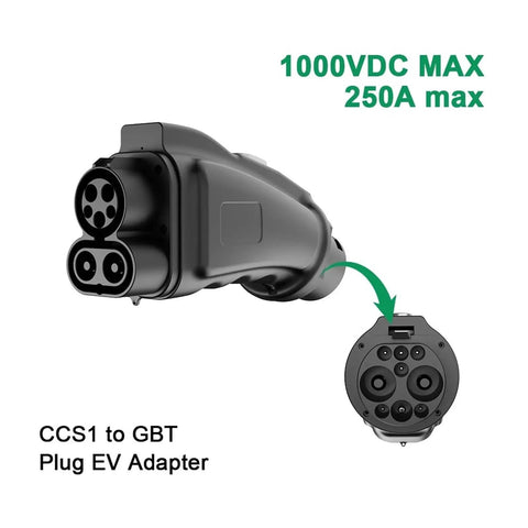 Heavy Duty Ev Charger Adapter Ccs1 To Gbt Dc Fast Charging Connector 250Kw 1000V Weather Resistant Evse close-up of CCS1 to GBT plug.