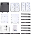 5.25 Inch To 5x 3.5 Drive Tray Rack With Fan Space, Detachable Galvanized Steel And ABS Construction, DIY Ready Cooling Slot, Includes Rails And Screwdriver For Easy PC Case Upgrades shown in parts layout