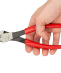 7 Inch Diagonal Cutting Pliers For Copper Aluminum And Soft Steel Wire With Induction Hardened Blades For Superior Durability And Clean Cuts Beefy Yet Precise Heavy Duty Red Handle Pliers Great For DIY And Pro Use PCT00007 held in hand