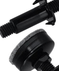 Close-up of Heavy Duty Adjustable Leveling Feet Kit With M10 Thread And T Nut for workbenches with felt pad detail, black steel.
