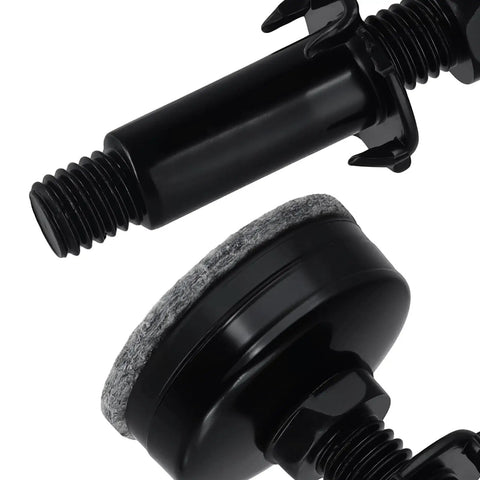 Close-up of Heavy Duty Adjustable Leveling Feet Kit With M10 Thread And T Nut for workbenches with felt pad detail, black steel.