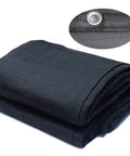 Folded Heavy Duty 10x10 Shade Mesh Tarp With 80 Percent Shade Flat Black Polyethylene Netting, grommets visible