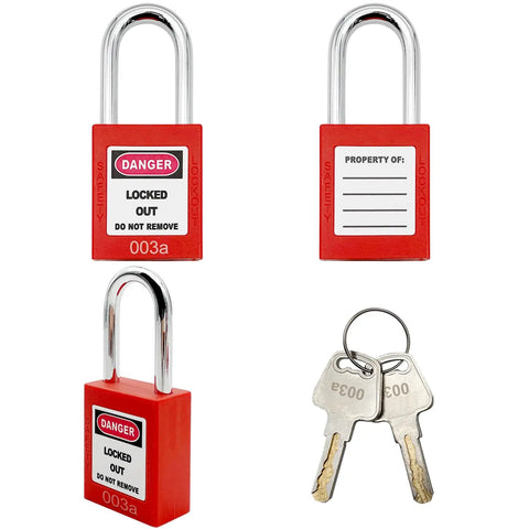 Red 30 Pack Lockout Tagout Locks Keyed Alike For Stations And Devices OSHA Safety Lockout Tagout Kit With locks and keys visible