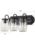 Three Mason Jar Vanity Light Fixtures in Oil Rubbed Bronze with sturdy glass jars, ideal for bathroom or foyer, measuring 19.3 inches wide.