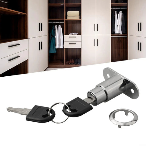 Sliding Door Lock For Closets And Display Cabinets, Zinc Alloy Plunger Cylinder With Keys, Rugged Cabinet Lock Hardware For Home