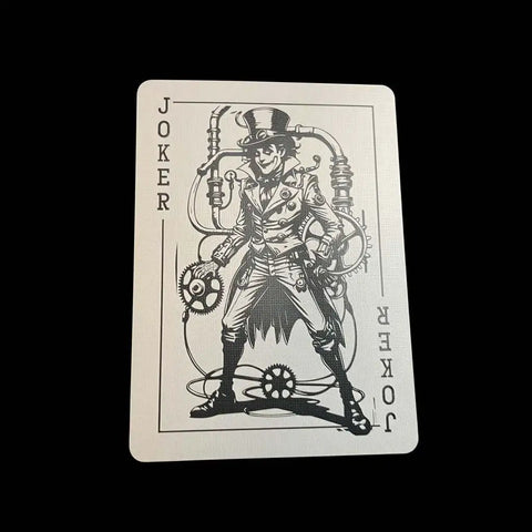 Gearhead Approved Engineering Drawing Playing Cards For Engineers Gift Set showing Joker card with gears and mechanical design.