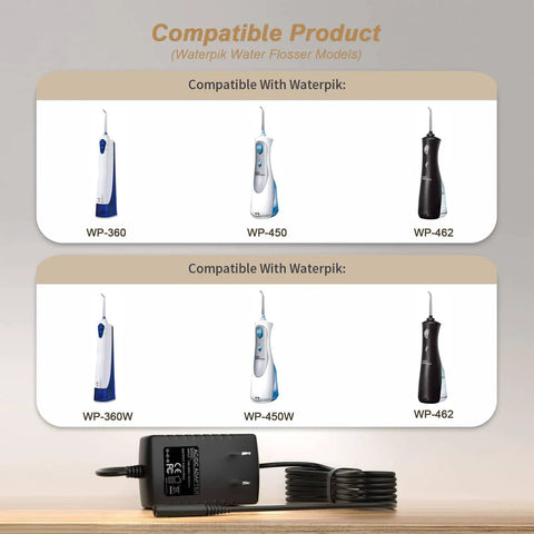 Replacement Charger For Water Flosser Models WP360 WP360W WP462 WP462W WP450 WP450W Two Prong Adapter 110-240V AC To 3V DC Output