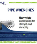 Heavy Duty Aluminum Pipe Wrench Set, 3-Piece Lightweight Adjustable Plumbing Tool Kit With Precise Scale and Smooth Jaws, close-up view