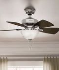 34 Inch Indoor Ceiling Fan With LED Light And Pull Chain, Standard Mount, 5 Blades, Quiet Operation For Small Rooms, Brushed Nickel Finish