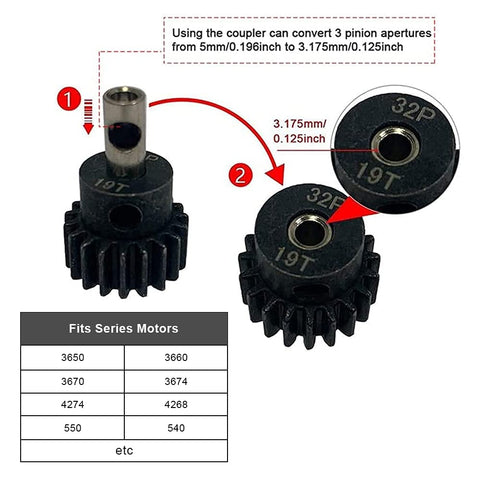 Metal Differential Gear Kit With Slipper Clutch For Traxxas Slash 4x4 Stampede 4x4 Rustler 4x4 showing 32P 19T pinion details