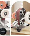 Badass Mini Belt Sander With Seven Tough Speed Settings And Locked In Fifteen Degree Guide for precision honing and polishing.