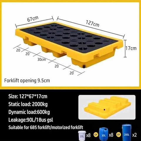 Yellow Spill Containment Pallet With Flat Top Grating For Factory Warehouse And Basement Storage dimensions and load capacity details