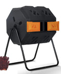 Dual Chamber 43 Gallon Compost Tumbler with Sliding Doors, BPA Free Rotating Batch System for All Season Outdoor Use in Orange