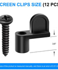 12 Pack 3 8 Inch Window Screen Clips For Storm Windows And Sliding Glass Doors showing a clip and screw for secure installation.