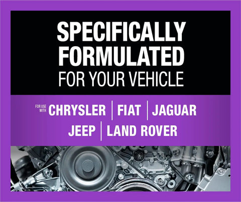 Top Shelf Ready To Roll Antifreeze Coolant Featuring Phosphate Silicate Free Organic Acid Formula For Real Deal Engine Guard Against Freezing Overheating And Rust In A Prediluted Ready To Pour Mix suitable for Chrysler Fiat Jaguar Jeep Land Rover.