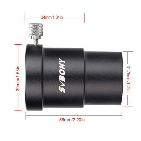 1.25 Inch Telescope Extension Tube Adapter With 34mm Optical Length, Aluminum, Locking Thumb Screw, Side View