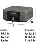 Fireproof And Waterproof Travel Safe Chest With Key Lock Black Lockbox With Interior Light Carry Handle UL Classified 1550F