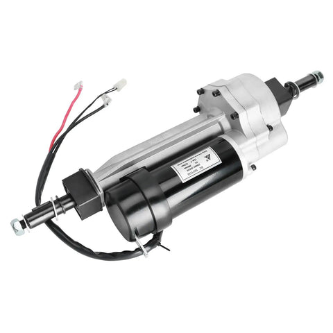 24V 350W Brushed Differential Motor Transaxle With Gear Reduction, silver and black, with wiring and gear details