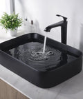 Rectangular Matte Black Vessel Sink Dope Modern Look 22x15 Inches, Top Mount Bathroom Vanity Basin with water flow