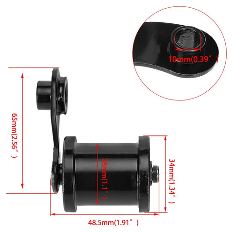 Chain Tensioner With 1-3/4 Inch Roller For Powersports Mini Bikes showcasing dimensions and bolt hole size.