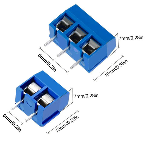 Boxed 2 Pin And 3 Pin 5mm Pitch PCB Mount Screw Terminal Block Connectors Blue For 14 To 22 AWG Wire Rated 300V 10A