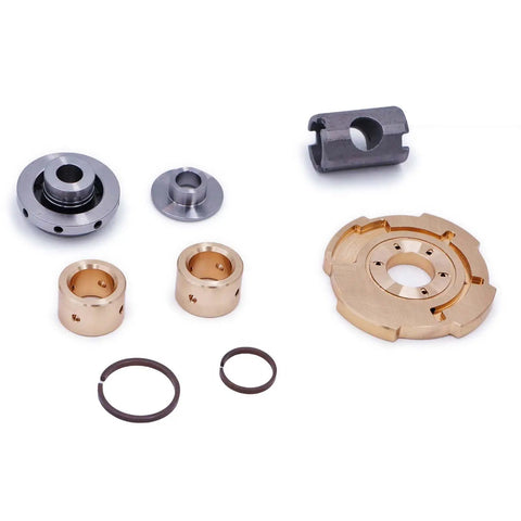 Turbo Rebuild Kit For 7.3L Powerstroke Diesel With Upgraded 360 Degree Copper Thrust Bearing components displayed on white background