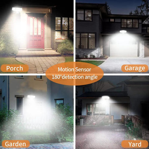 35W LED Security Flood Light Outdoor with Motion Sensor, illuminating porch, garage, garden, and yard, white, IP65 weatherproof.