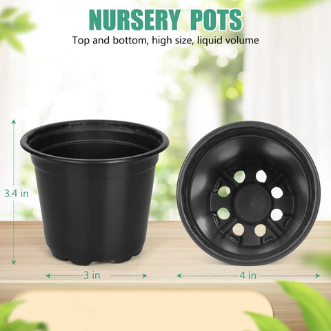 120 Pack 4 Inch Plastic Nursery Pots With Drainage Holes For Seedlings And Succulents, Lightweight Durable Plant Pots for Transplants