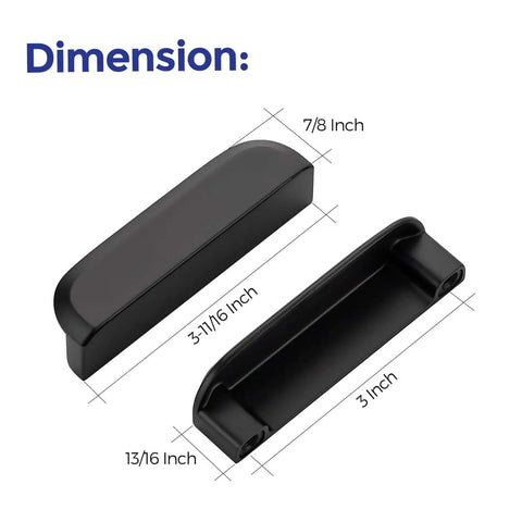 Top Shelf Heavy Duty 3 Inch Matte Black Cabinet Pulls 10 Pack dimensions showing size details for drawer handles.