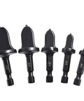 Five Piece Spin Flaring Tool Set for Soft Copper Tubing with Hex Shank Drill Bits, sizes 3/4" to 1/4" shown.
