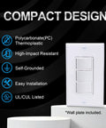 Space Saving Triple Rocker Light Switch With Wall Plate 15A 120V Three Independently Controlled Switches In One Compact White UL And CUL Certified