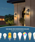 Two Pack Dusk To Dawn Outdoor Wall Lanterns With Sensor Matte Black Exterior Porch Lights E26 Base Socket