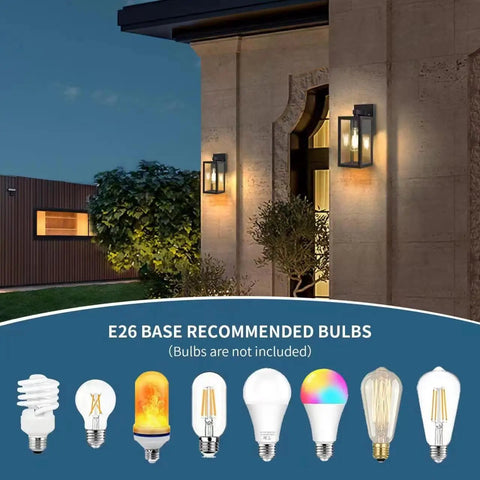 Two Pack Dusk To Dawn Outdoor Wall Lanterns With Sensor Matte Black Exterior Porch Lights E26 Base Socket