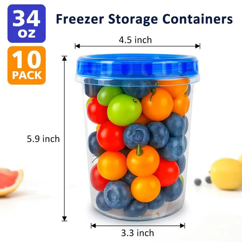 34 Oz Reusable Freezer Safe Food Storage Containers 10 Pack With Twist Top Lids Airtight Meal Prep Containers with fruit inside