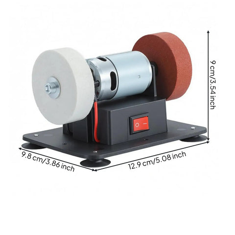 Compact Desktop Bench Grinder With Heavy Duty Grinding Wheels And Easy Polish Discs For Rapid Knife Sharpening Deburring And Metal Work Plays Tough On Daily Shop Tasks, showcasing grinding wheels and motor.