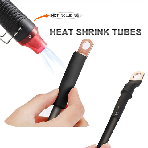Badass Heavy Duty Battery Terminal Connectors Kit With 2 Gauge Copper Lugs Heat Shrink Tubing showing heat shrink being applied to lug.