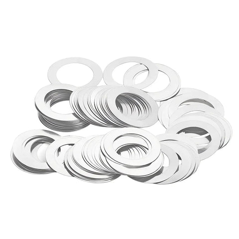 M8 Stainless Flat Washers 8mm ID X 14mm OD X 0.2mm Thick Ultra Thin Spacers, 50 Pcs, 304 Stainless Steel, Corrosion Resistant Hardware for DIY Projects stacked flat washers on white background