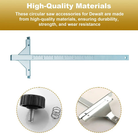 Heavy Duty Rip Fence Guide For Circular Saws, metal aligned with ruler marks, and components for secure attachment.