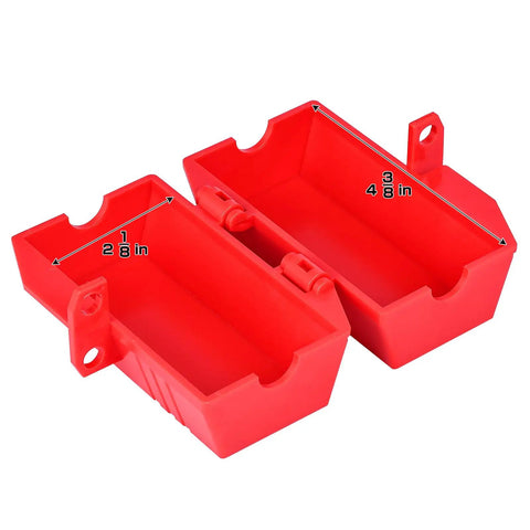 Industrial Grade Plug Lockout Device For Lockout Tagout, 110 To 125 Volt Power Cord Lockout System With Padlocks shown from above.