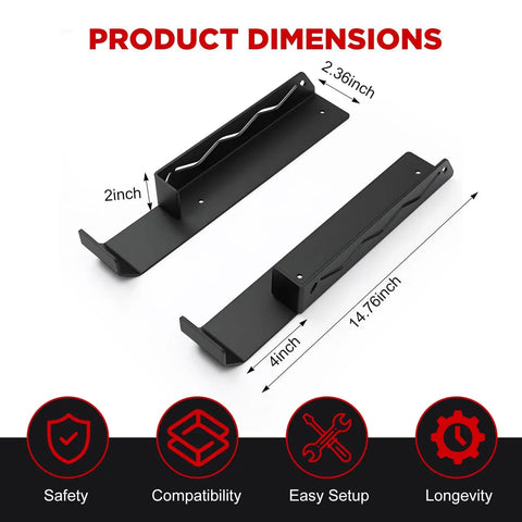Dimensions of Wall Mount Floor Jack Holder Rack For Enclosed Race Trailer Tools Storage And Organization No Screws Hydraulics Friendly Trolley Jack Accessory shown.