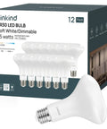 12 Pack Br30 Led Flood Light Bulbs For Indoor Fixtures, 10w Replaces 65w Traditional Lamps Pumping Out 850 Lumens Of Smooth 2700k Warm Soft White Glow, showing bulbs and box packaging.