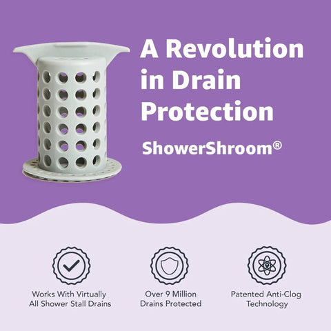 Big Time Win For Your Bathroom Two Inch Stand Up Shower Drain Protector Hair Catcher Strainer Gray Clog Guardian Easy Snap Fix Heavy Duty Tub Trap. White shower drain protector with holes for hair catchment.