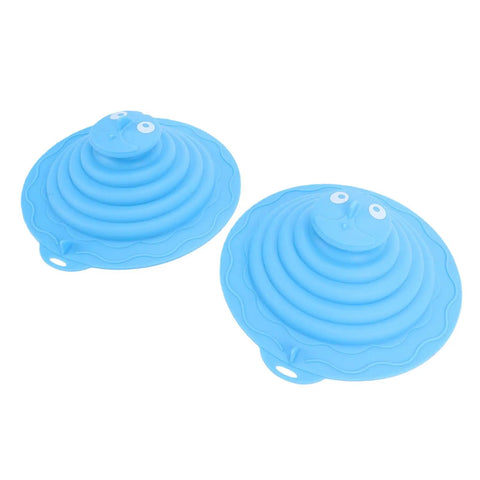 SUNGOOYUE Silicone Tub Stopper Strong Suction Seal, two blue silicone drain plugs with cute frog designs.