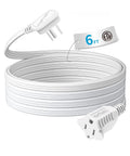 Flat Plug Indoor Extension Cord 6 Foot 3 Prong With Grounded Outlet, showing white cable coiled with 45-degree angled plug.