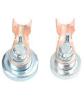 Heavy Duty Welding Grounding Clamp With Strong Current Conduction And Secure Workpiece Holding Mechanism Designed For Stable Electrical Flow Minimized Resistance And Consistent Performance In Industrial Shop Settings Made For Tough Jobs, two clamps viewed from the side.