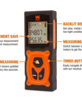 Compact Digital Laser Distance Meter With Backlit Screen For Real Time Distances, Area And Volume, 130 Foot Range, Switch Between SAE And Metric Units In Inches, Feet And Meters, Measure From Either Base Or Top, front view